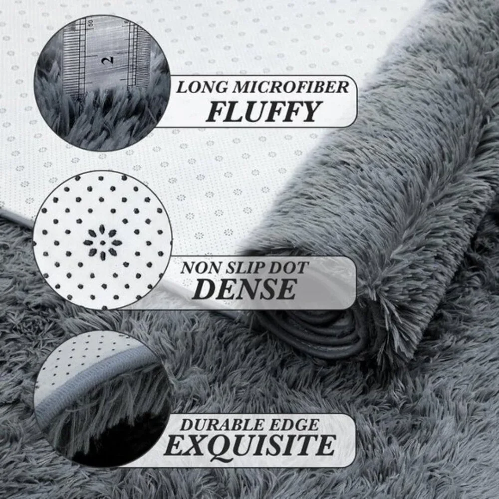 New 5x7 Grey Shag Rug, Soft Plush Fuzzy Carpet for Home, Room & Nursery